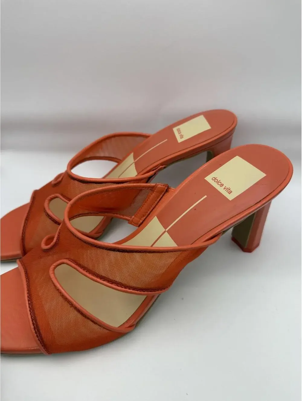 Dolce Vita Orange Mesh Strap Heeled Sandals Size 9 New with Defects